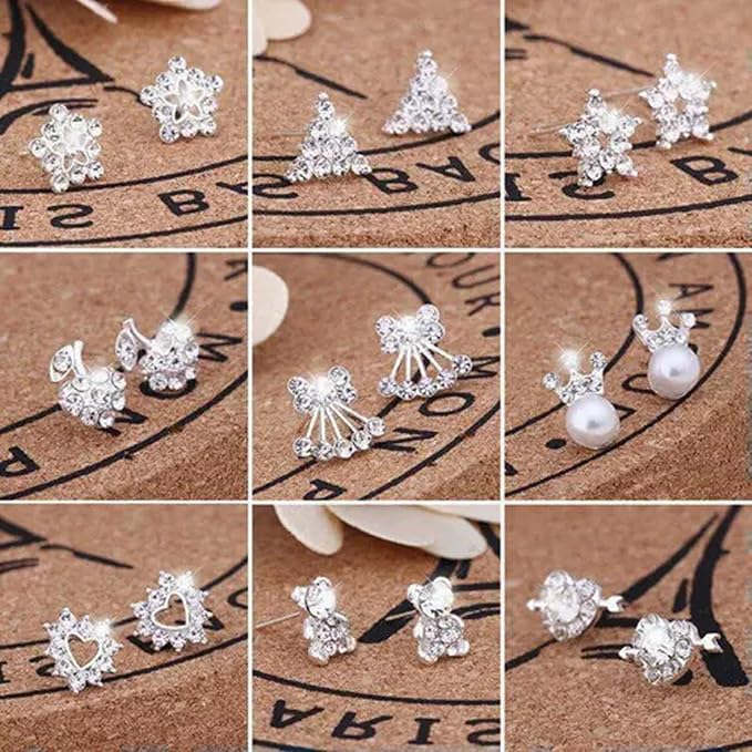 1Pair Stud Silvery Earrings Shining Fashion Women Heart Bow Earrings Jewelry-02