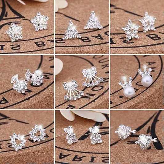 1Pair Stud Silvery Earrings Shining Fashion Women Heart Bow Earrings Jewelry-02