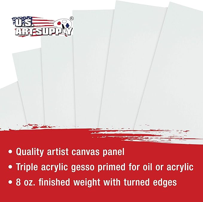 US Art Supply 8 X 10 inch Professional Artist Quality Acid Free Canvas Panel Boards for Painting Value Pack of 12 (1 Full Case of 12 Single Canvas Board Panels)