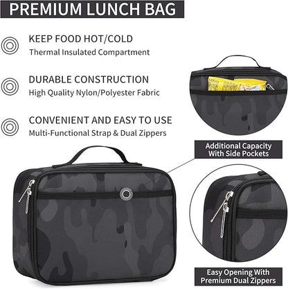 rickyh style Lunch Box with Padded Liner, Spacious Insulated Lunch Bag Durable Thermal Lunch Cooler Pack with Strap for Men Women Boys Girls Adults School Sports Beach Picnic Work Camp,2 Pocket