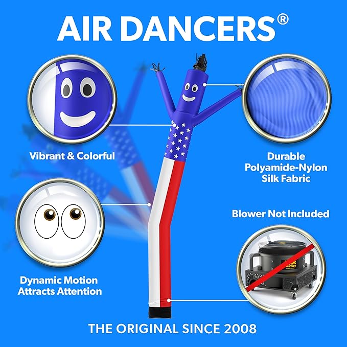 LookOurWay Air Dancers Inflatable Tube Man Attachment - 20 Feet Tall Wacky Waving Inflatable Dancing Tube Guy for Business Promotion - Blower Not Included - American Flag