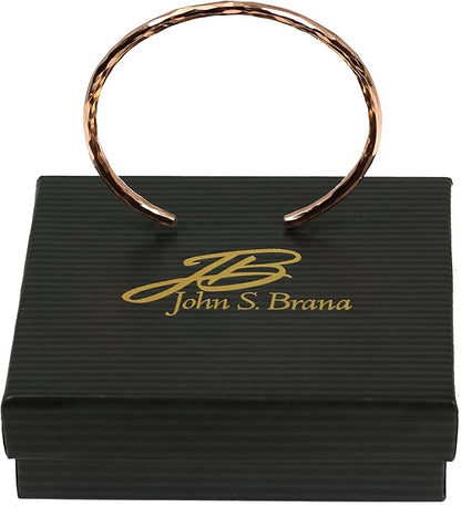 John S. Brana 3mm Hammered Copper Cuff Bracelet Handmade Jewelry - 100% Solid Uncoated Copper