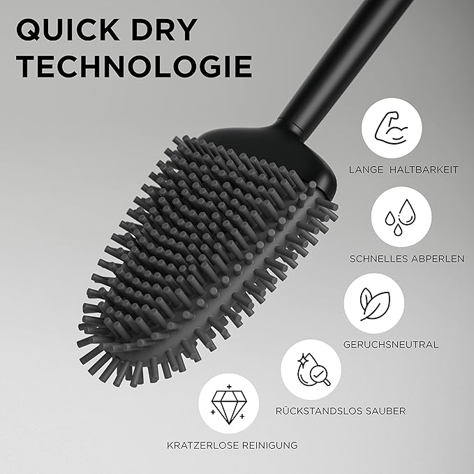Replacement Brush Head Slim - Premium Silicone Replacement Toilet Brush Set of 2 - Without Handle and Holder (Set of 2) Black