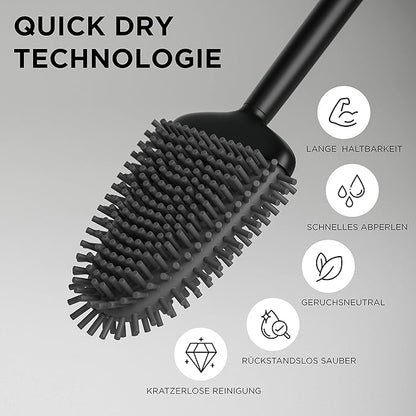 Replacement Brush Head Slim - Premium Silicone Replacement Toilet Brush Set of 2 - Without Handle and Holder (Set of 2) Black