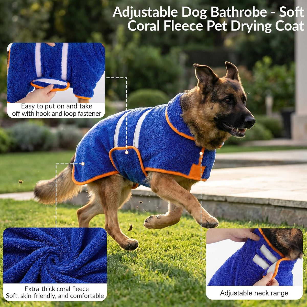 Bienbee Dog Bathrobe, Quick Drying Super Absorbent Pet Robes for Small Medium Large Dogs, Drying Coat for After Bath & Swim, Warm & Cozy Dogs Towels, Dog Puppy Bath Supplies, Dark Blue-M