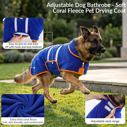 Bienbee Dog Bathrobe, Quick Drying Super Absorbent Pet Robes for Small Medium Large Dogs, Drying Coat for After Bath & Swim, Warm & Cozy Dogs Towels, Dog Puppy Bath Supplies, Dark Blue-M