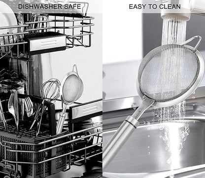 3.3 inch 304 stainless steel fine mesh strainer for kitchen, strainer-skimmer with handle, metal sieves