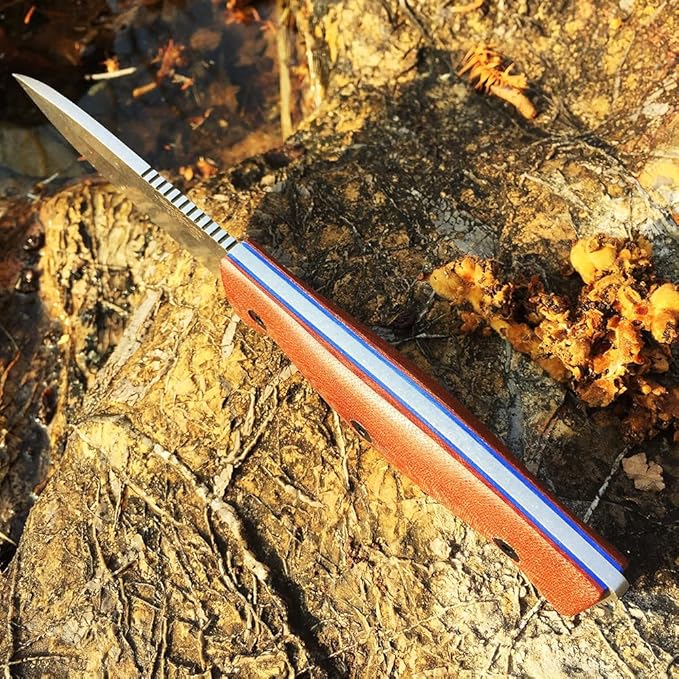 WATCHMAN F017 9.45inch Fixed Blade D2 Knives with Sheath,Big Full Tang Bushcraft Knife with Kydex Sheath Hunting Knife with Mircarta Handle for Camping, Survival, Fishing (areca palm), F017