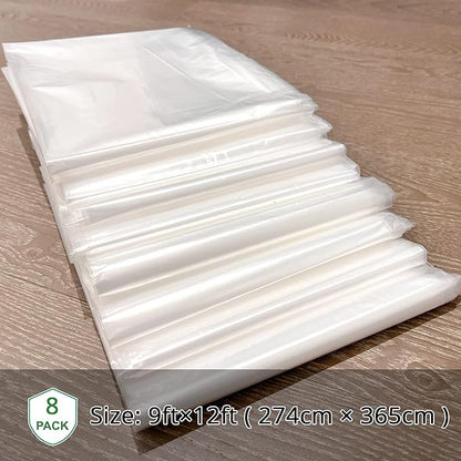 8-Pack Plastic Drop Cloth, 9x12 Feet Clear Plastic Painting Tarps Waterproof, 1 Mil Thick Drop Sheet for Furniture Couch Floor Cover