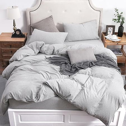 PURE ERA Jersey Knit Duvet Cover Set 100 T-Shirt Cotton Super Soft Comfy 3pc Bedding Set with Zipper Closure (Heather Grey, King)
