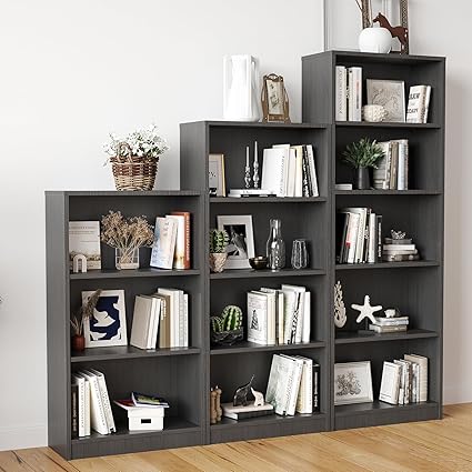 STARY Bookcase Freestanding 4 Shelf Wood Bookshelf Adjustable Shelves for Home Office,4 Layer, Grey