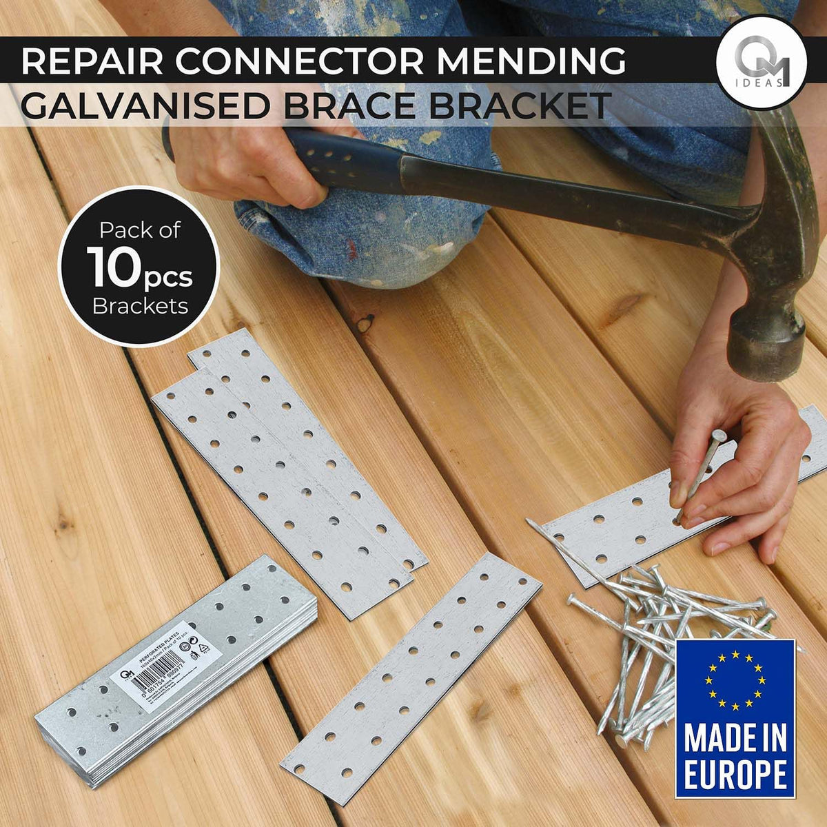 10 Pack Flat Joining Nail Plates (6.30" x 1.57" x 0.08") Connecting Perforated Metal Brace Bracket Timber Wood Fixing Galvanised Steel Repair Connector
