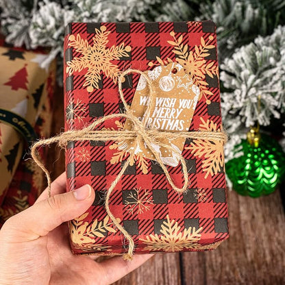 MAYPLUSS Kraft Christmas Wrapping Paper Roll - Mini Roll - 17 inch X 120 inch Per roll - 3 Different Red Reindeer  Snowflakes Design (42.3 sq.ft.ttl)