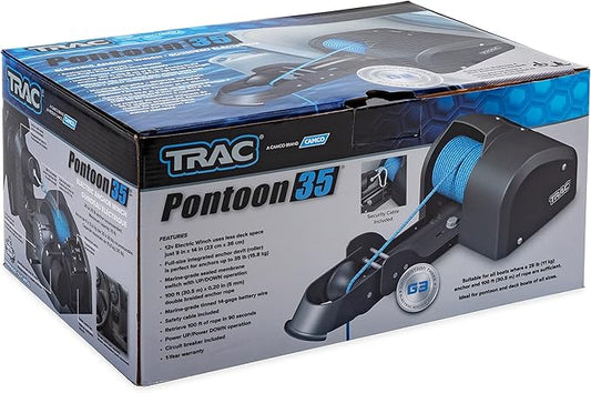 Camco TRAC Outdoors Pontoon 35-G3 Electric Anchor Winch  Features a High-Efficiency, 12-Volt DC, All Steel Gear Motor and 100-feet of Pre-Wound Double-Braid Anchor Rope  (69003)