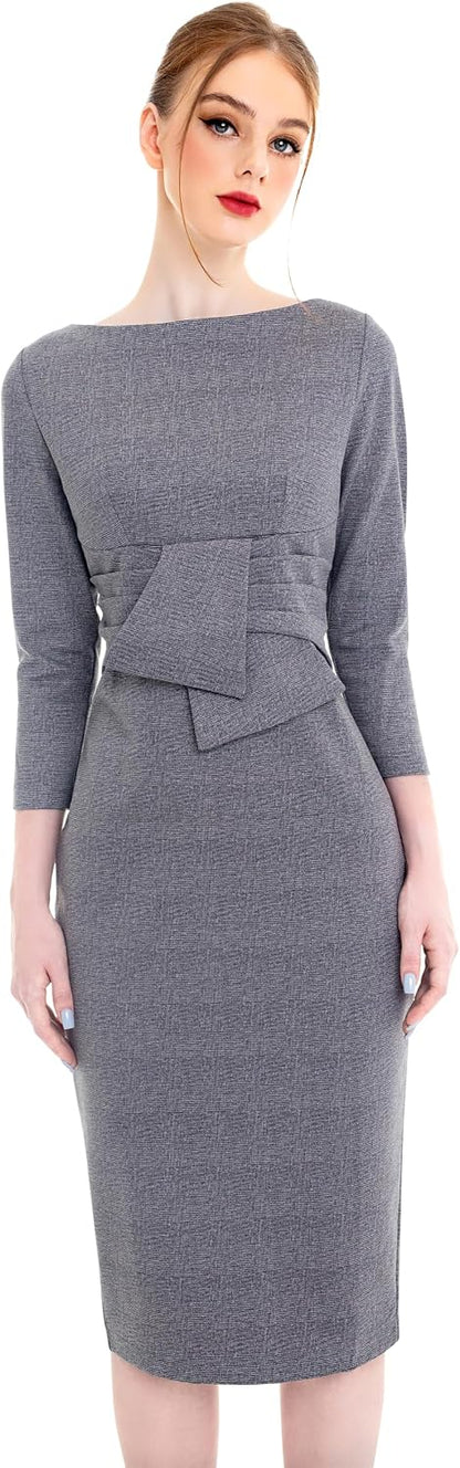 Marycrafts Women's Square Neck Sheath Midi Work Dress