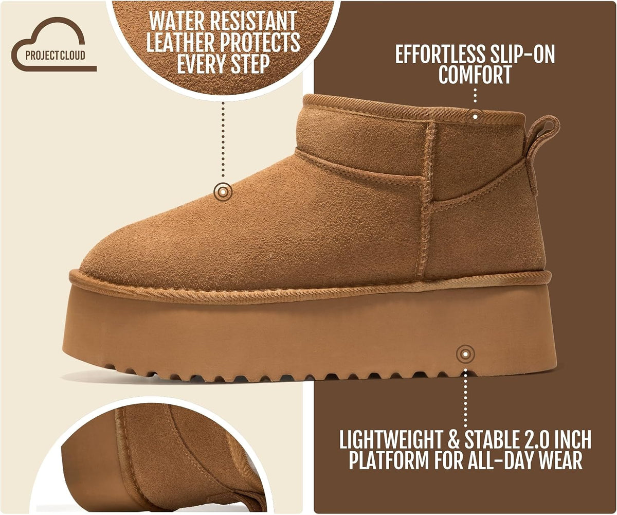 Project Cloud 100% Genuine Leather Ankle Boots for Women - Anti-Slip Memory Foam Insole Womens Boots - Lightweight Winter Womens Shoes, Ankle Booties for Women (Huggy)