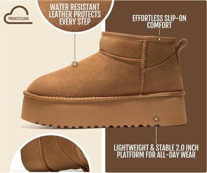 Project Cloud 100% Genuine Leather Ankle Boots for Women - Anti-Slip Memory Foam Insole Womens Boots - Lightweight Winter Womens Shoes, Ankle Booties for Women (Huggy)