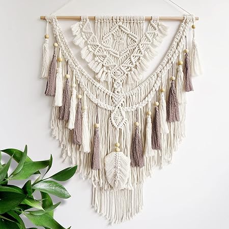 Macrame Wall Hanging, Woven Tapestry Beige  Dusty Rose Handmade Craft Macrame Wall Decor, Gallery  Nursery, Size 37.4 Lx27.5 W