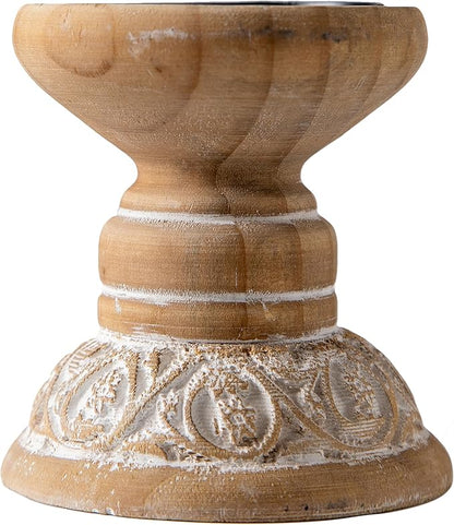 SOFE Farmhouse Wood Candle Holder, Handmade Pillar Candle Holders Brown Rustic Candle Stand Decorative, Candle Pedestal for Coffee Table, Living Room, Room Decor Aesthetic