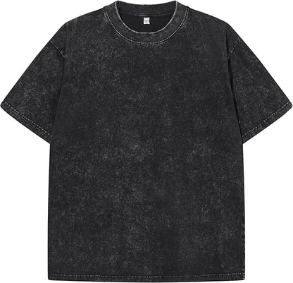 Mens Washed Vintage T-Shirt Summer Casual T Shirts Thick Short Sleeve Loose Crew Neck Cotton Tops