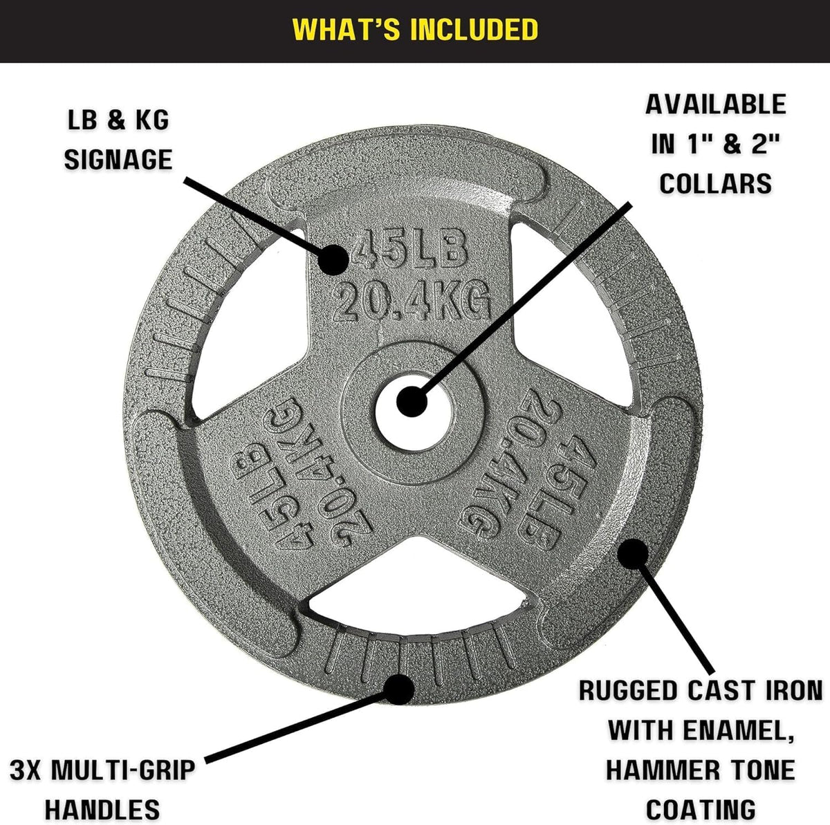 HulkFit Cast Iron Weight Plate with Multi-Grip Handles, Gray