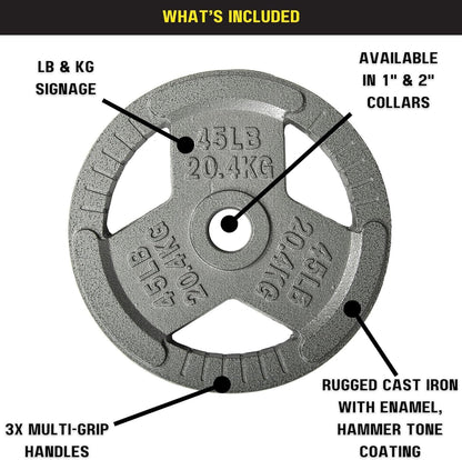 HulkFit Cast Iron Weight Plate with Multi-Grip Handles, Gray