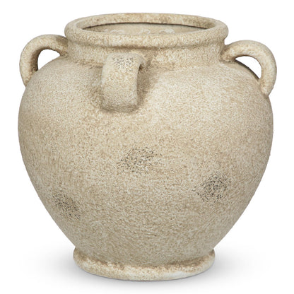 Rustic Ceramic Vase with Handles Antique-Style Beige Farmhouse Pottery Decorative Urn for Table Centerpiece, Mantel, Shelf, or Entryway Home Décor