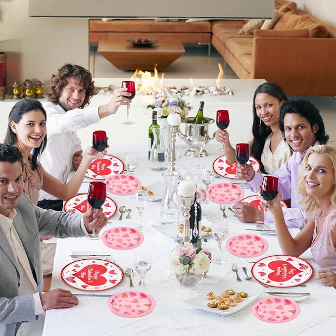 ceiba tree Happy Valentines Day Plates Paper Disposable for 24 Guests Valentine's Day Party Supplies 9 inch Dinner Plates 7 inch Dessert Plates Tableware Dinnerware