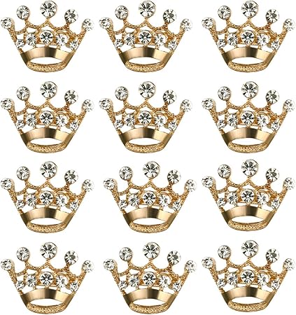 LUOEM 12 Pieces Crown Brooch Pin Fashion Diamante Wedding Party Pageant Tiara Crown Corsage for Wedding Valentine's Day Supplies (Gold)
