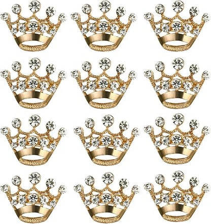 LUOEM 12 Pieces Crown Brooch Pin Fashion Diamante Wedding Party Pageant Tiara Crown Corsage for Wedding Valentine's Day Supplies (Gold)
