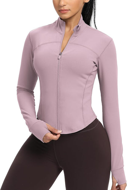 GYM RAINBOW Womens Zip Up Workout Jakcets Lightweight Slim Fit Running Athletic Jackets with Thumb Holes .