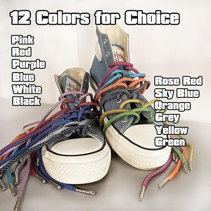 VASGO Iron Head Round Shoe Laces Reflective for Sneakers 10 Different Lengths 12 Colors