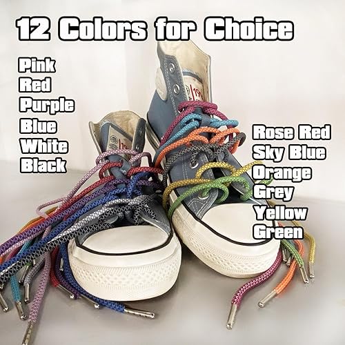 VASGO Iron Head Round Shoe Laces Reflective for Sneakers 10 Different Lengths 12 Colors