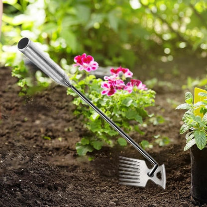 Weeds Puller Weeds Picker Easily Remove Weeds Long Handle Silver Weeds Remover Tool Gardening Hand Weeding Tool for Weeding, 53 cm 8 Teeth