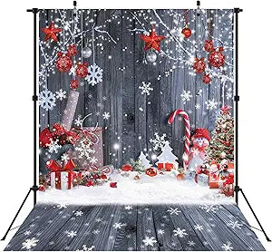 5X7FT Christmas Wood Wall Photography Banner Backdrop Winter Holiday Snowflake Xmas Tree Wood Floor Background Party Supplies Decor Photoshoot Studio Booth Props