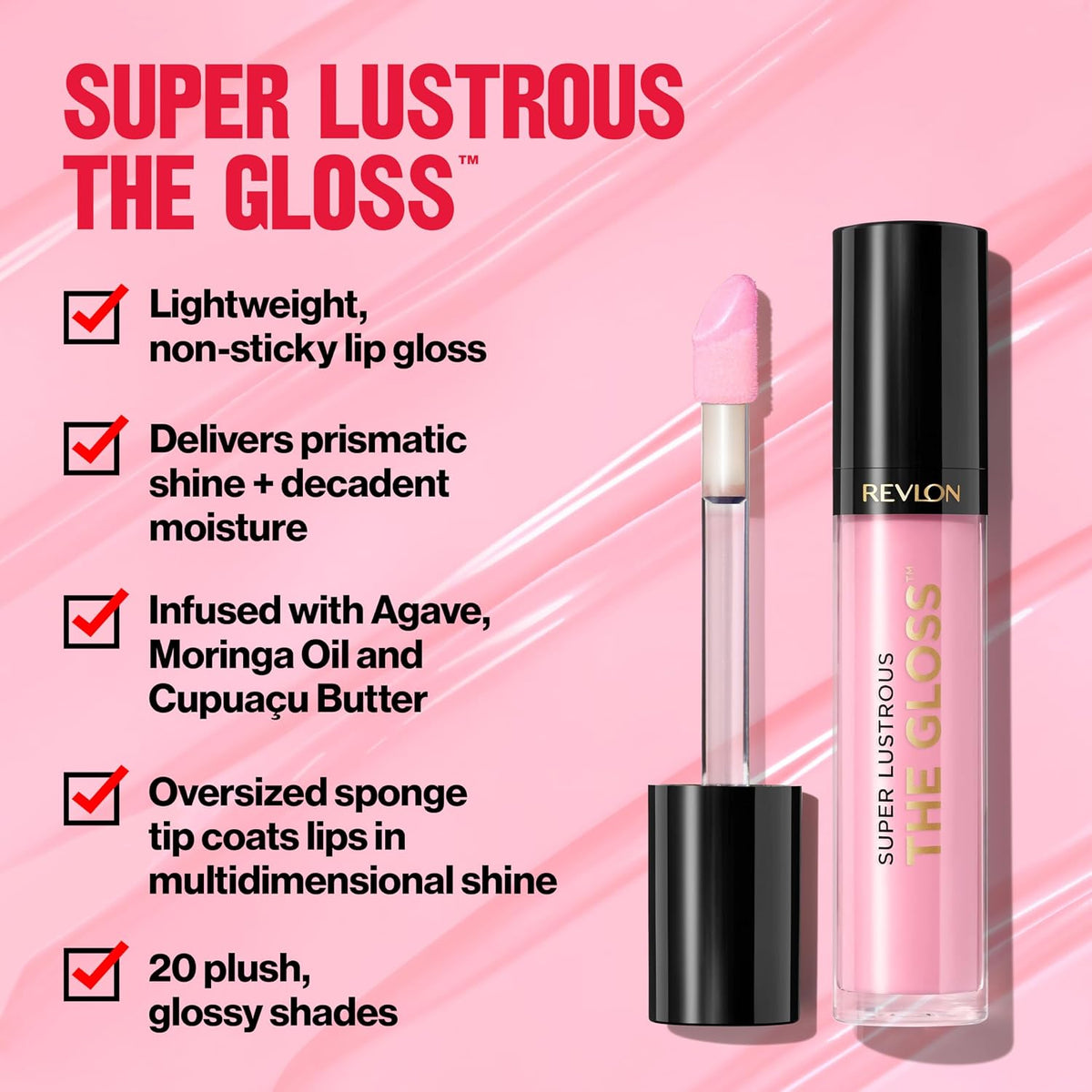 Revlon Super Lustrous Lip Gloss, Non-Sticky, Hydrating, High Shine Finish, 207 Pink Sky, 0.13 oz