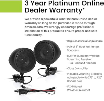 BOSS Audio Systems MCBK425BA 3 Inch Motorcycle Speakers  Built-in Bluetooth Amplifier, Weatherproof, Volume Control, ATV UTV Compatible