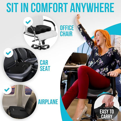 FORTEM Office Chair Cushion, Memory Foam Seat Cushion, Non Slip Sitting Pillow for Gaming, Car Seat, Computer Chair Pad, Sciatica and Tailbone Support, Washable Cover