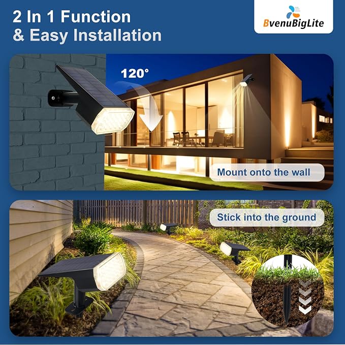 Solar Lights Outdoor Waterproof Light Replacement - 3 Lighting Modes Solar Powered for Yard - Dust to Dawn Uplighting Landscape Pathway Drive Patios 1PC 2700K (Does not include spike)