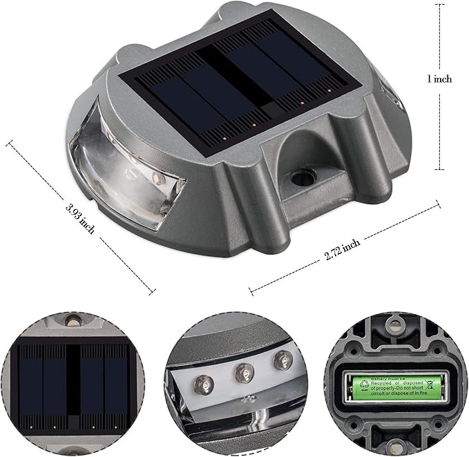 Sunwind Solar Deck Lighting Outdoor - 4 Pack Waterproof Aluminum Dock Solar Powered Lights Outdoor LED Pathway Road Marker for Garden Path Stair Fence Driveway Road Dock Lighting (White)