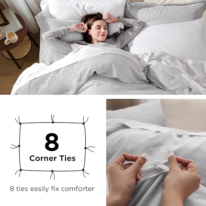 Bedsure Light Grey Duvet Cover Queen Size - 3 Pieces Prewashed Extra Soft Bedding Set, Includes 1 Duvet Cover 90x90 Inches with Zipper Closure  2 Pillow Shams, Comforter Not Included