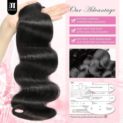 DMKEEP 12A Body Wave Bundles Human Hair 26 Inch - 100 Unprocessed Raw Virgin Human Hair Bundles Quick Weave Single Bundle Real Human Hair Extensions Natural Color