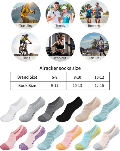 Airacker No Show Socks Womens Athletic Cushioned Low Cut Sports Running Ankle Socks for Women 6 Pairs