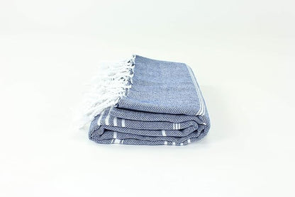 Turkish Towel Fouta Peshtemal for Beach Bath Spa Yoga Hammam Gym Pool Wrap Pareo Sarong 100 Cotton (Navy Blue)