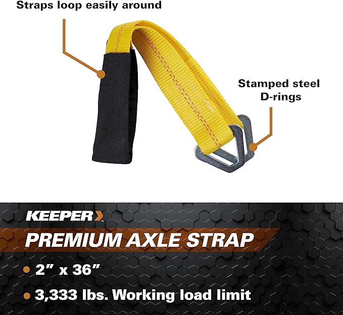Keeper  2 x 24 Premium Axle Tie Down Strap with D Rings - 3,333 lbs. Working Load Limit and 10,000 lbs. Break Strength,One Color