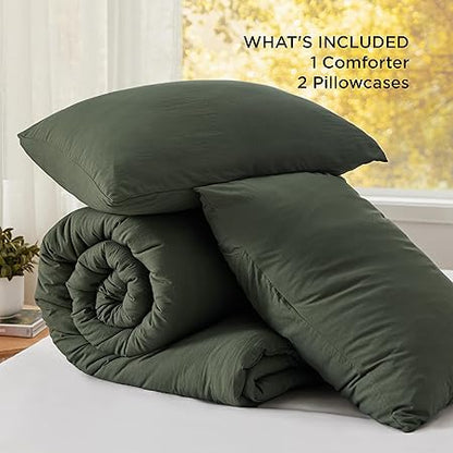 Bedsure California King Size Comforter Set, Dark Green Soft Prewashed Bedding for All Seasons, 3 Pieces GentleSoftTM Bed Set, 1 Lightweight Comforter (104"x96") and 2 Pillowcases (20"x36")