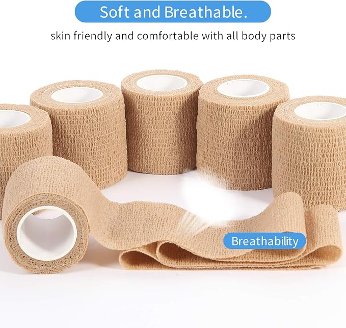 Self Adhesive Bandage Wrap – 6Pcs Medical Tape Vet Wrap Rolls – 5 Yards Non-Woven Cohesive Bandage – Highly Breathable First Aid Medical Tape – Ideal for Strains, Compression