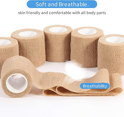 Self Adhesive Bandage Wrap – 6Pcs Medical Tape Vet Wrap Rolls – 5 Yards Non-Woven Cohesive Bandage – Highly Breathable First Aid Medical Tape – Ideal for Strains, Compression