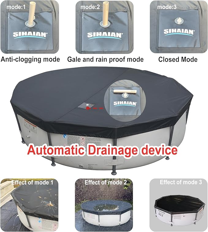 14 Ft Pool Cover with Automatic Drain Above Ground Pool Cover, Easy Installation Round Pool Cover Protector, Round Hot Tub Cover Ideal for hydrophilic and Dustproof Winter Pool Cover
