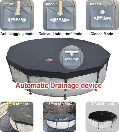 14 Ft Pool Cover with Automatic Drain Above Ground Pool Cover, Easy Installation Round Pool Cover Protector, Round Hot Tub Cover Ideal for hydrophilic and Dustproof Winter Pool Cover